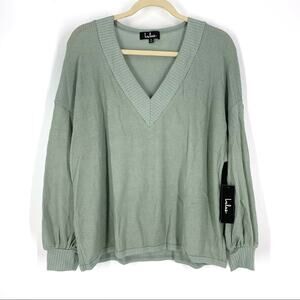 Lulus Waffle Knit Top V-Neck Sage Green Small NEW